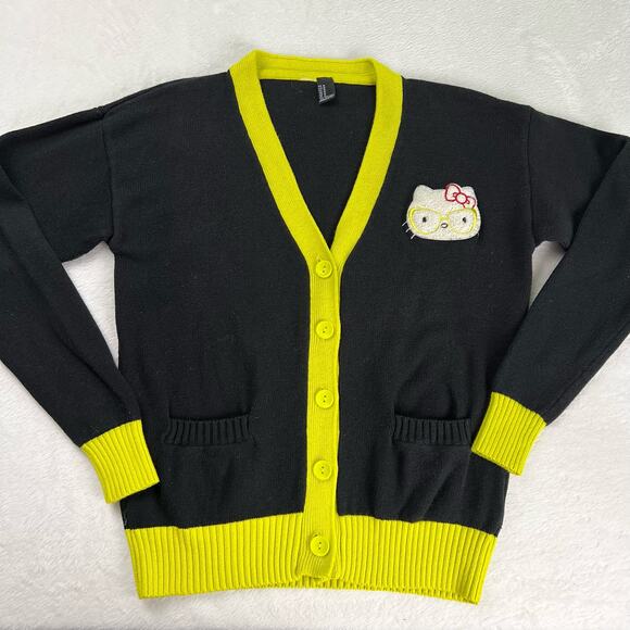 Forever 21 Hello Kitty Cardigan Sweater Nerd Glasses Kitty size Medium Black - Picture 1 of 7